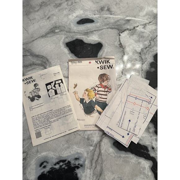 Kwik Sew Vintage Cut Toddler Boys Rugby Shirt Ages 1/2/3 Pattern No 805 - Picture 3 of 7